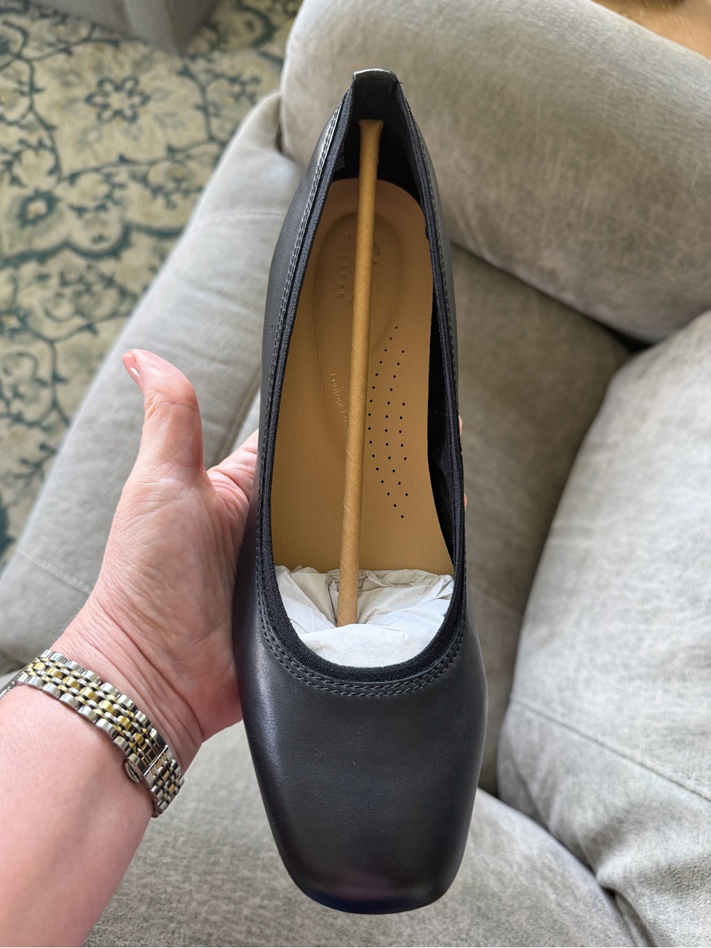 Clarks Black Leather Square-Toe Heels
